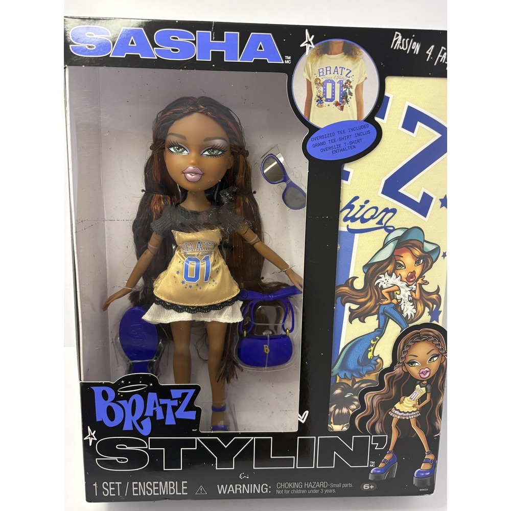 2025 Bratz Stylin' Sasha Fashion Doll + Accessories & Adult Size XL Shirt - NEW